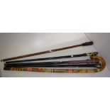 Five various wooden walking sticks