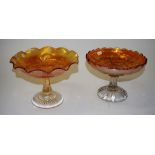 Two carnival glass comports