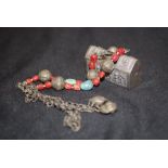 Chinese silver & coral amulet necklace