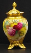 Royal Worcester rose decorated pot pourri vase