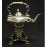 Large antique silver plate kettle on stand
