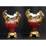 Pair small Continental Schiller majolica vases