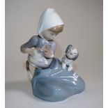 Lladro girl with a dog and cat figurine