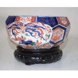 Japanese imari faceted ceramic bowl on stand