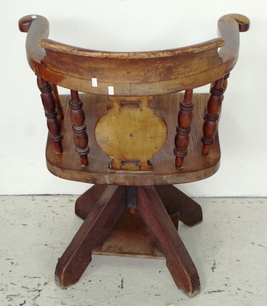 Antique oak and elm desk chair - Image 3 of 4