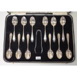 Cased set twelve George V sterling silver teaspoon