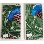 Two William De Morgan floral half tiles