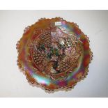 Early amethyst carnival glass footed dish