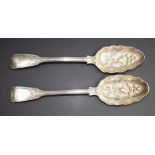 Two Victorian sterling silver berry spoons