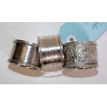 Three sterling silver napkin rings