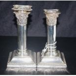 Pair George V sterling silver candlesticks