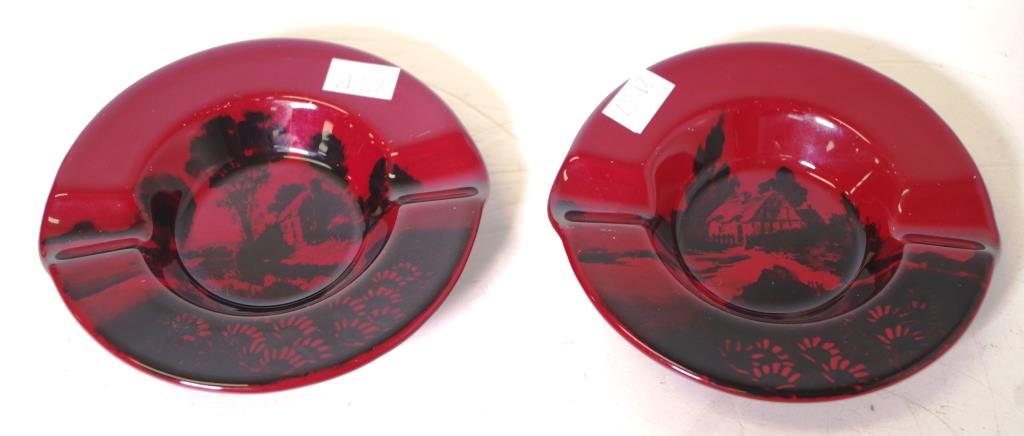 Pair of Royal Doulton flambe 'Noke' ashtrays