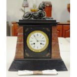 Victorian black slate and pink stone clock