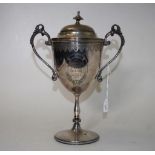 Antique large silver plate lidded trophy