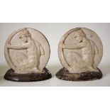 Art Deco pottery bookends with archers