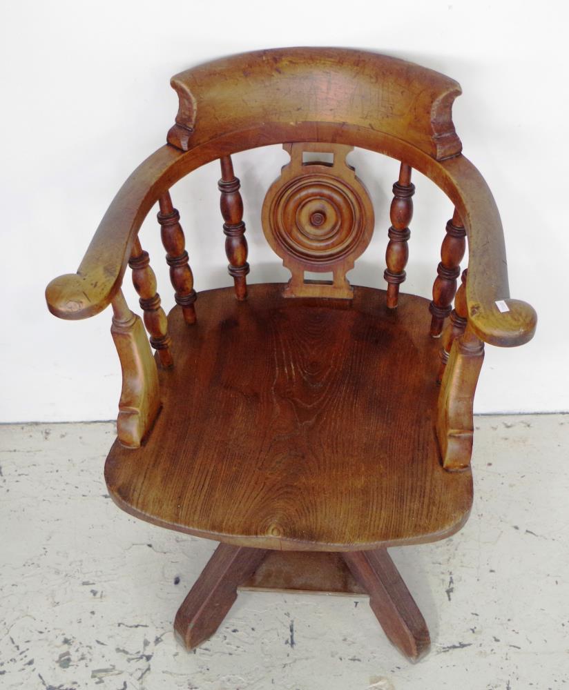 Antique oak and elm desk chair - Image 2 of 4