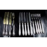 Set of five silver fruit knives & forks