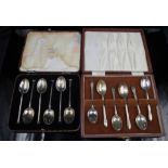 Two sets of six sterling silver teaspoons