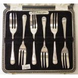 Cased set six George VI sterling silver cake forks