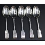 Five George V sterling silver dessert spoons