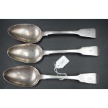 Three rare George IV York sterling silver spoons