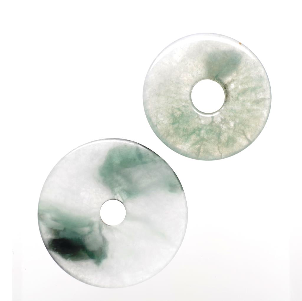 Two "moss in snow jade" bi discs - Image 2 of 3