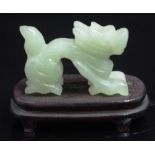Chinese carved jade dragon figure & stand