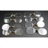 Eight pairs of antique pinch nose spectacles