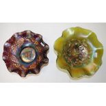 Two early carnival glass footed bowls