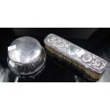 Sterling silver toiletry jar and clothes brush