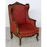 French Louis XV style gilt wood wing back chair