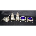 George VI five piece sterling silver condiment set