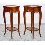 Pair of French walnut 2 tier occasional tables