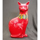 Large Poole pottery red cat with coloured collar