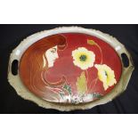 Continental Art Nouveau ceramic serving tray