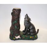 Vintage cast iron dog & tree trunk money box