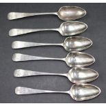 Six Georgian silver Newcastle teaspoons