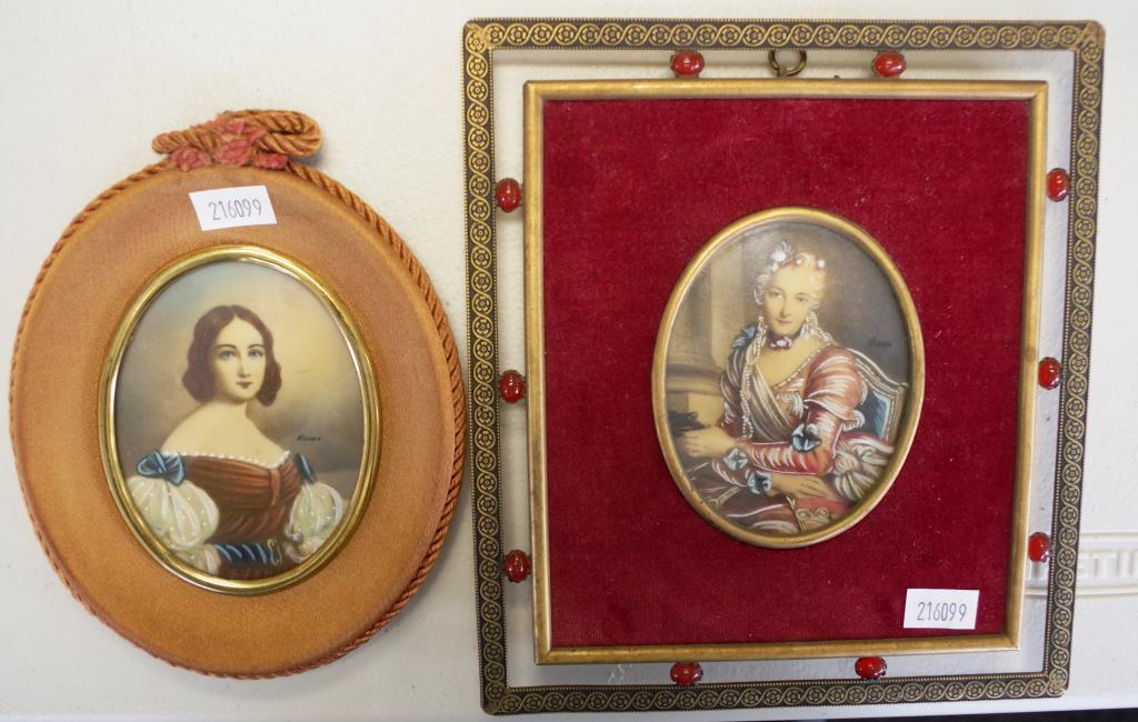 Two various framed portrait miniatures
