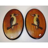 Pair of good enamel kookaburras on plaques