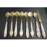 Set six silver handled dessert spoons