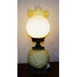 Large antique brass & milk glass table lamp