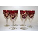 Set six Continental gilt decorated wine glasses