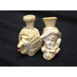 Two vintage carved meerschaum pipe ends