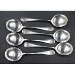 Set six Edward VII sterling silver soup spoons