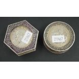 Two early Chinese coin lidded metal paste boxes