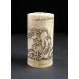 Chinese engraved bone lidded canister