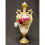 Royal Worcester twin handle lidded urn/vase