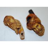 Two antique carved meersham pipes