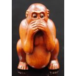 Japanese boxwood monkey netsuke