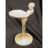 Cream painted metal Art deco figure with dish